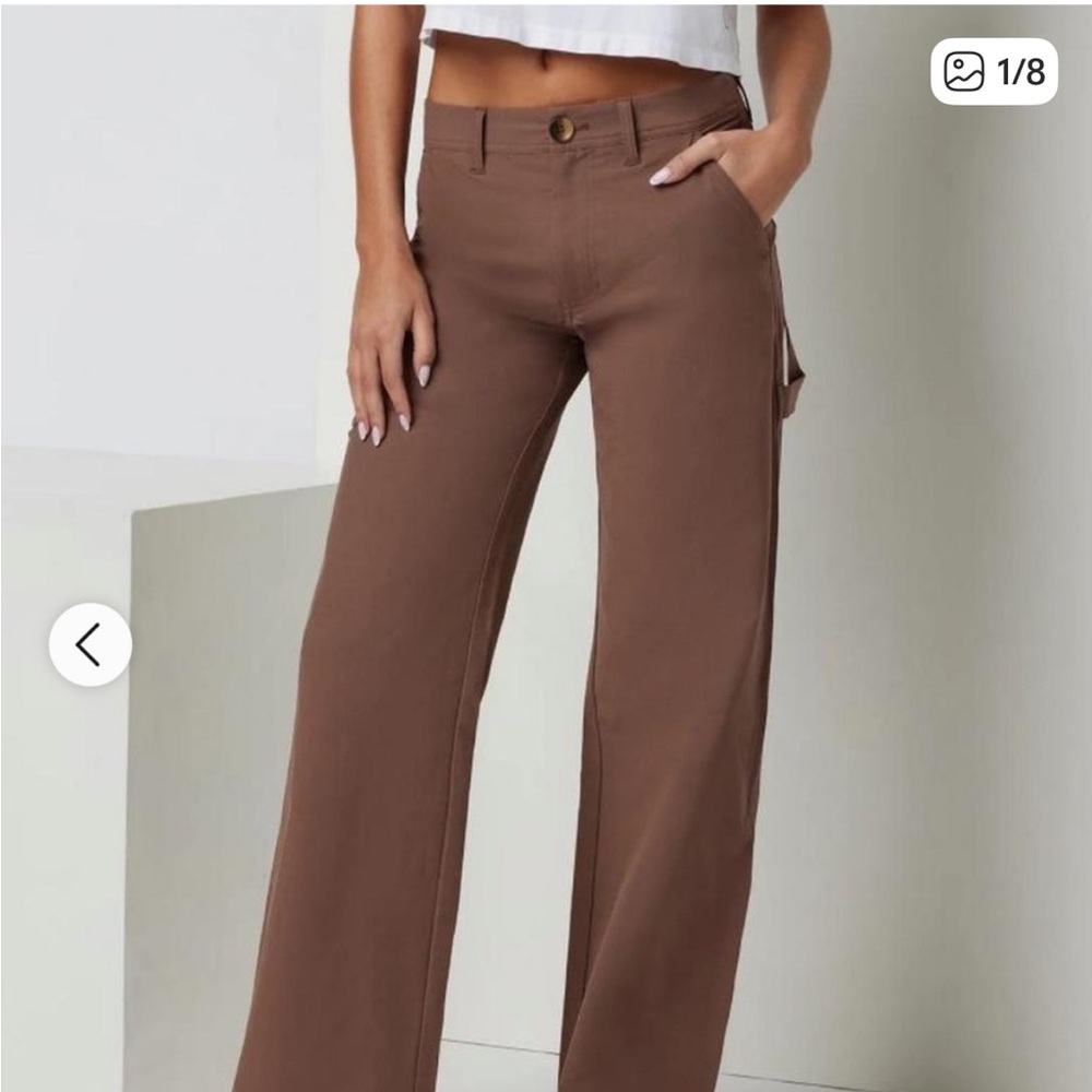 Brown Wide-Leg Utility Pants
